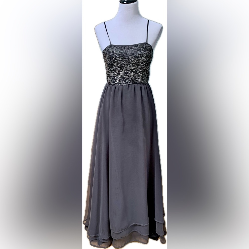 VTG Victoria Royal Ltd. Medium Gray Silver Evening Gown Prom